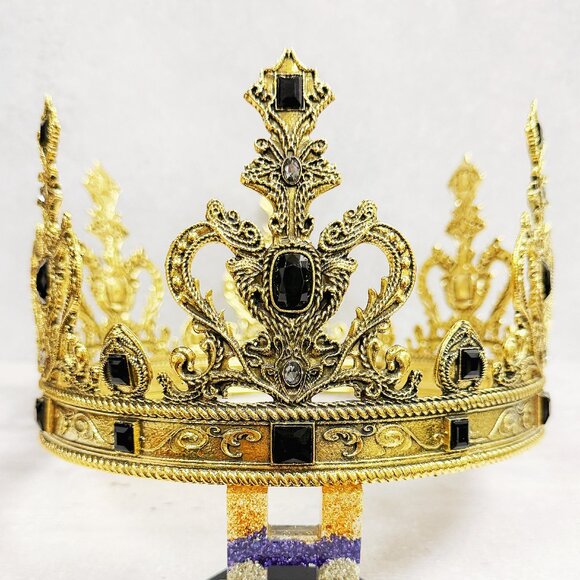Vintage gold crown black stone crown cosplay headdress birthday party crown